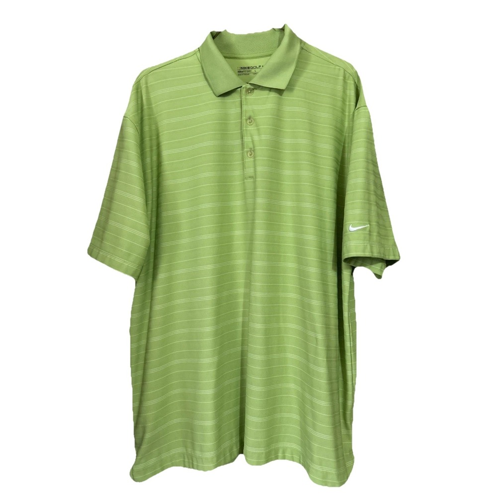 Nike Golf Fit-Dry Mens Polo Green Short Sleeve Shirt L Striped Embroidered Logo